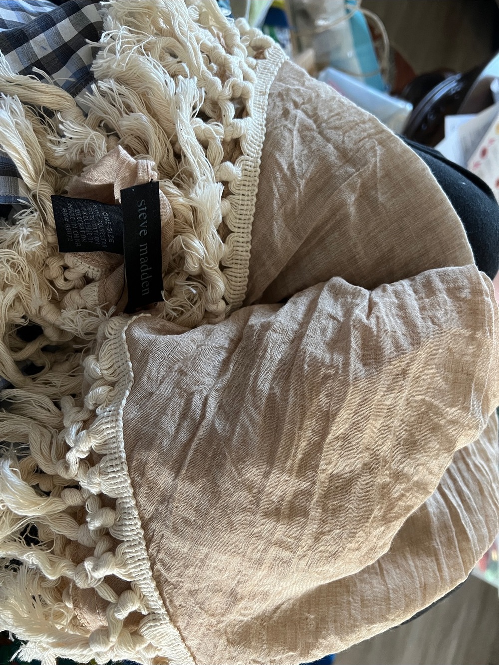 Steve Madden Beige Crochet-Trim scarf